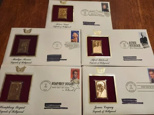 Lot of 5 22K Gold Plated USPS Stamps Hollywood -James Dean Marilyn Monroe - Picture 1 of 6