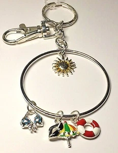 Beach Sea Life Keychain Handbag Purse Charm Silver Plated Island Bikini Sun - Picture 1 of 12