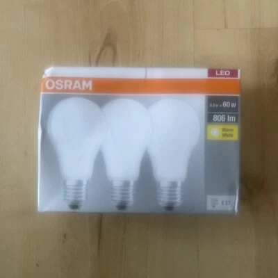 Osram LED Bulbs E27 60W Warm White 2700K 806 Lumens SCREW - Pack Of 3 - Image 1 of 4