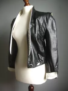 CHAQUETA DE CUERO MICHAEL JACKSON 10 8 AÑOS 80 90 NEW WAVE negro blanco GENUINA - Imagen 1 de 11