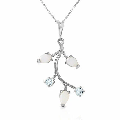 0.6 CTW 14K Solid White gold fine Necklace 18" Opal Aquamarine - Image 1 of 4