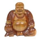Figur Happy Buddha-Figur China Skulptur Sitzend 18 cm Holz Braun Natur klein