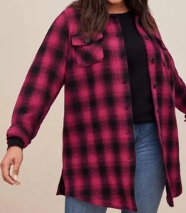 Torrid Cotton Midi Shacket Plaid Brushed Cotton Size 1 - Picture 1 of 11