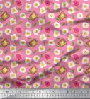 Soimoi Pink Cotton Poplin Fabric Omlet &amp; Bread Slice Food Printed-a0H