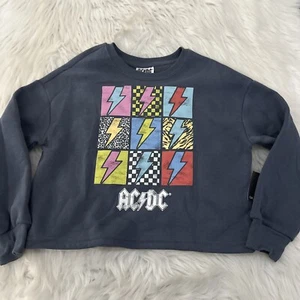 Grayson Social girls ACDC band sweatshirt crop long sleeve S 6/6X NWT 90s - Picture 1 of 11