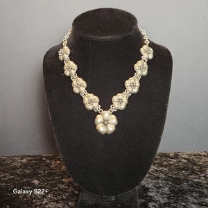 Signed CIL Mexico Sterling Silver Hibiscus Flower Necklace - Picture 1 of 5