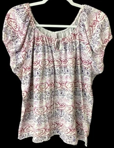 Bobbie brooks 1X purple white paisley print scoop neck short sleeve top - Picture 1 of 7