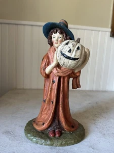 Statuina vintage Ragon House ragazza strega con zucca bianca decorazione Halloween 10,5" - Foto 1 di 12