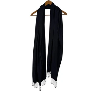 Bijoux Terner PseudoPashmina Black Rayon Viscose Fringe Shawl Wrap Minimalist - Picture 1 of 5