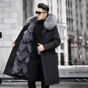Mens Parker Suit Coat Fox Fur Inner Liner Hooded Thick Warm Winter New Fur Coat - Picture 1 of 35