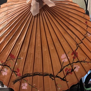 Japanese Umbrella Parasol Vtg Wagasa Bangasa Geisha Paper Painted Cherry Bloss - Picture 1 of 21