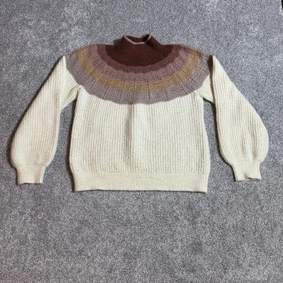 Cottagecore Sweater Women Size Large Grandpacore Warm Cable Knit Fair Isle Retro - Image 1 of 4