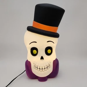 Halloween Skull Blow Mold Figurine Lighted 15" Top Hat Indoor Outdoor NEW - Picture 1 of 7