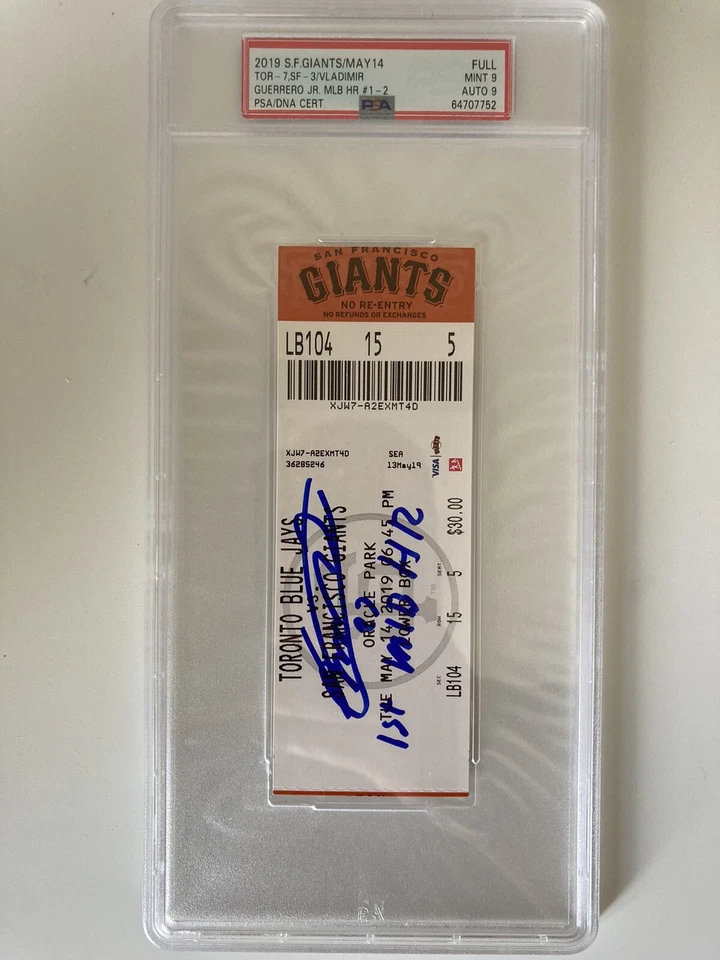 Vladimir Guerrero Jr Signed 1st MLB Home Run Ticket Inscribed PSA 9 Blue Jays - Image 1 of 1