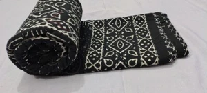 Indian Hand Block Printed Twin Size Cotton Kantha Quilt Throw Blanket Bedspread - Picture 1 of 9