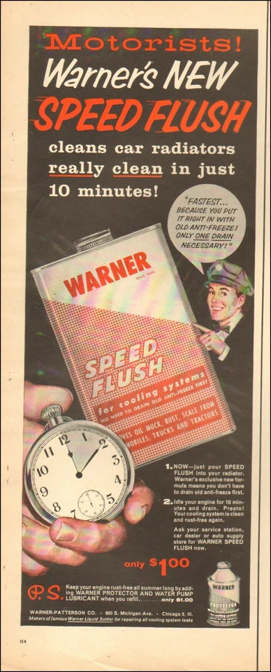 1957 Vintage ad for WARNER speed flush retro Car Product Clock      08/12/21 - Image 1 of 1