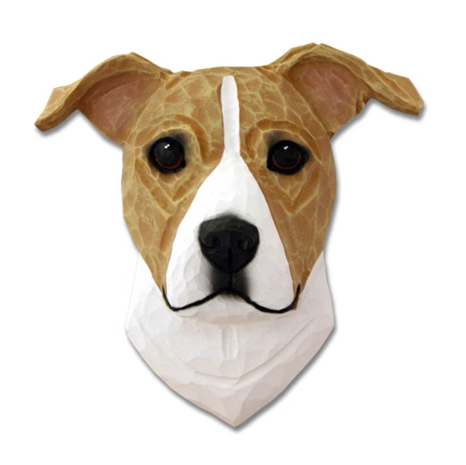 Estatuilla placa cabeza de terrier Am.Staffordshire cervatillo/blanco sin recortar Foto 1 de 1