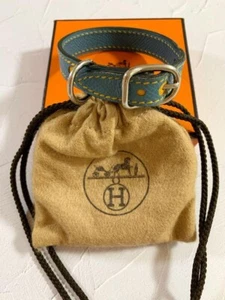Collar de perro de cuero azul claro/amarillo Hermes 15-18 cm con caja bolsa sin usar Y4 - Imagen 1 de 10