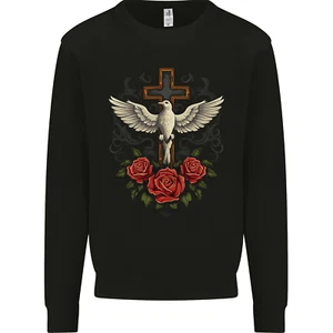 Dove of Redemption Gothic Cross Flowers Art Goth Kids Sweatshirt Jumper - Picture 1 of 3