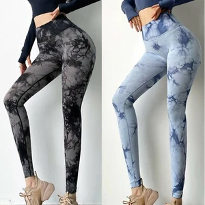 Ladies Tie Dye High Waist Yoga Pants Seamless Fitness Leggings Women Sports - Foto 1 di 14