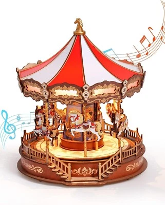Rolife 3D Wooden Puzzle Classic Carousel DIY Music Box Model Kits with LED - Image 1 of 4