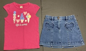 Girl's Gymboree & Crewcuts Outfit Sz 5 - "Life is Sweet" Pink Top w/Jean Skirt - Picture 1 of 7