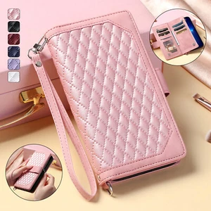 For iPhone 15 Pro Max 14 13 12 11 XS XR SE Zipper Leather Wallet Flip Case Cover - Picture 1 of 54