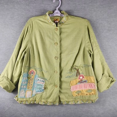 Ruby Rd Woman Lightweight Jacket 16W Sage Green Hawaii Embroidery Pockets Cuffs - Image 1 of 4