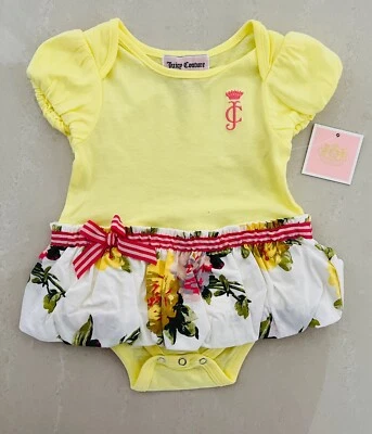 Juicy Couture пузырь юбка боди размер 3/6 месяцев желтый цветы хлопок новый с Ярлыками - Изображение 1 из 2