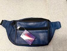 FANNY PACK GENUINE LEATHER POUCH WAIST BAG / BLUE WITH 4  ZIPPER COMPARTMENTS
