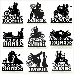 Personalized Motorcycle Wedding Cake Topper Mr And Mrs Funny Couple Decoration - Picture 1 of 18