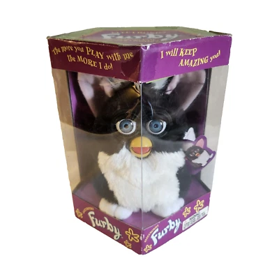 FURBY 1998 ORIGINAL 1st Generation Tuxedo! Black and White with BLUE Eyes - Image 1 of 4