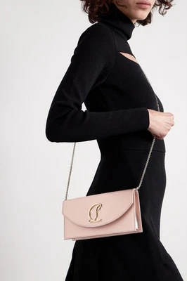 RRP€1200 CHRISTIAN LOUBOUTIN Leather Clutch Bag Satin Effect Logo Chain Strap - Image 1 of 4