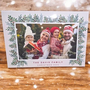 Personalised Glossy Christmas Card - Upload Any PHOTO & Family NAME - Picture 1 of 3