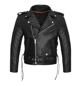 Herren Premium Classic Police Style Motorrad Schwarz Lederjacke Bikerjacke - Bild 1 von 5