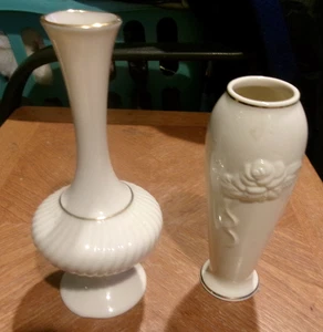 LOT OF 2  LENOX Savoy 7"  & ROSE Collection-6” Fluted Bud Vase-Gold Trim - Picture 1 of 5
