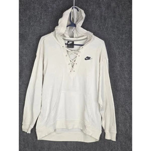 Nike Women's Hoodie Lace Up Pullover Sweatshirt Ivory Athleisure Sz S Sportswear - Picture 1 of 11