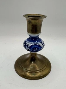 Vintage Delft Ceramic And Brass Candlestick Holder - Picture 1 of 4