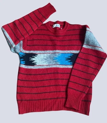 Pringle Of Scotland Rare VTG 70s Wool Long Sleeve Sweater Red Sz L Aztec NWOT - Image 1 of 4