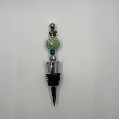 Tapón Botella Vino Cuentas Barra Accesorios Cromo Silicona Azul Verde Foto 1 de 4