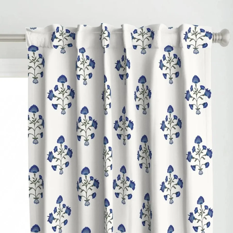 Juego de 2 paneles de cortina personalizados estampados tradicionales indios azules florales mogoles Foto 1 de 4