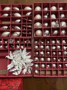 JC Penny Glass Christmas Ornament Collection Set- 83 Pc Silver Teardrop Round - Picture 1 of 14