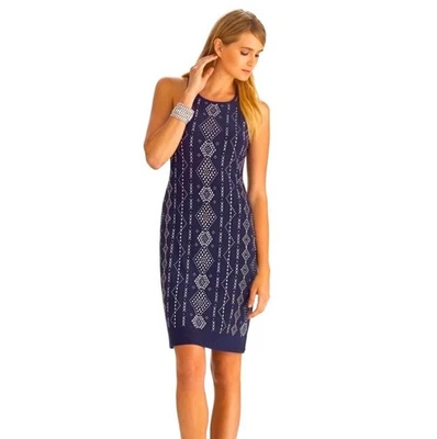 Maxi Vestido White House Black Market Azul Marino Mediano Sin Mangas Tachonado Foto 1 de 4