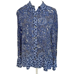 Habitat Clothes to Live In Blue Bluse Viskose Blumen Glockenärmel Stufen Gr. S - Bild 1 von 9