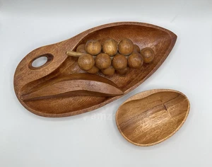 Plato Monkeypod vintage con plátano y uvas + tazón pequeño - Imagen 1 de 4