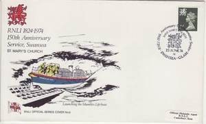 GB Stamps RNLI Souvenir Cover 150th Anniv. Service Swansea, Charity, sea 1974 - Picture 1 of 1