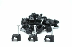100 x schwarz runde Kabelclip/Clips 7 mm Satellit & TV Antenne Koax 100er-Pack - Bild 1 von 5