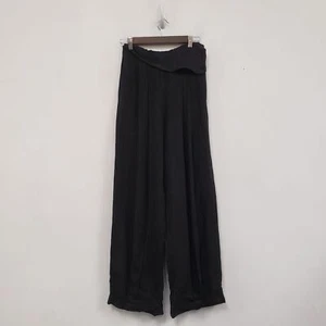 Vintage Mizono Womens Linen Wide Leg Pants Size M Black High Rise Boho Career - Picture 1 of 13