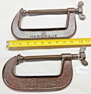C Klemmen, (2) Vintage geflügelte geknöpfte Hargrav C Klemmen, 5" & 6", USA - Bild 1 von 3