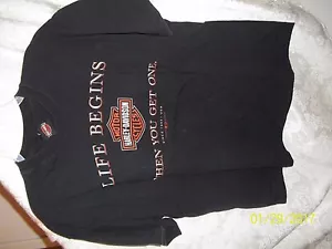 Harley Davidson Motorcycle Men's LARGE BLACK T-SHIRT LIFE BEGINS WHEN U GET ONE - Bild 1 von 2